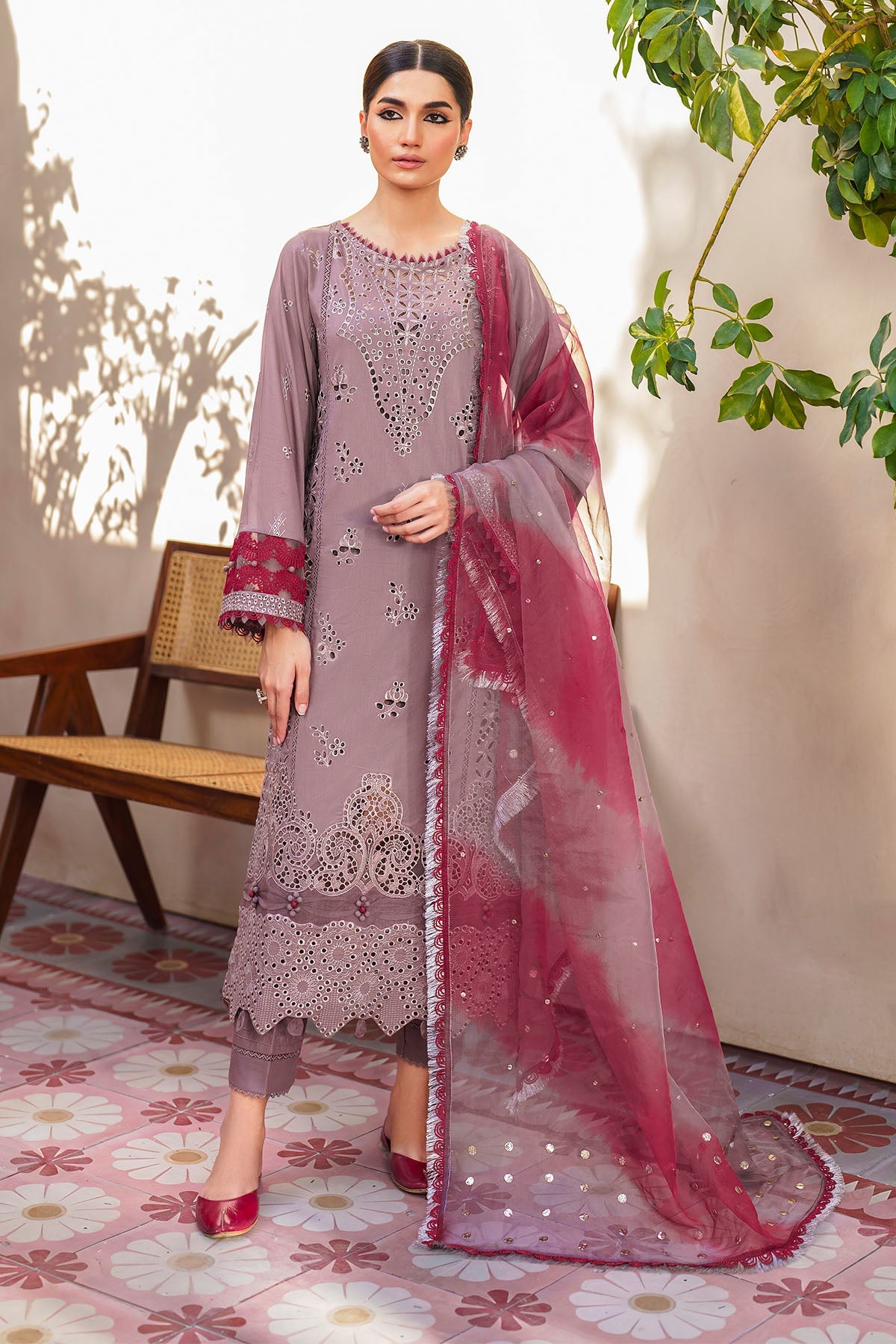 Lawn Purple Stitched Suit - Nureh