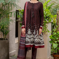 Embroidered Viscose Dark Maroon Stitched Suit - Jazmin