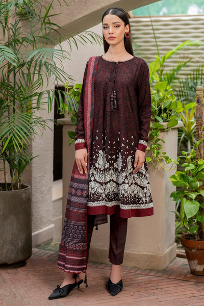 Embroidered Viscose Dark Maroon Stitched Suit - Jazmin