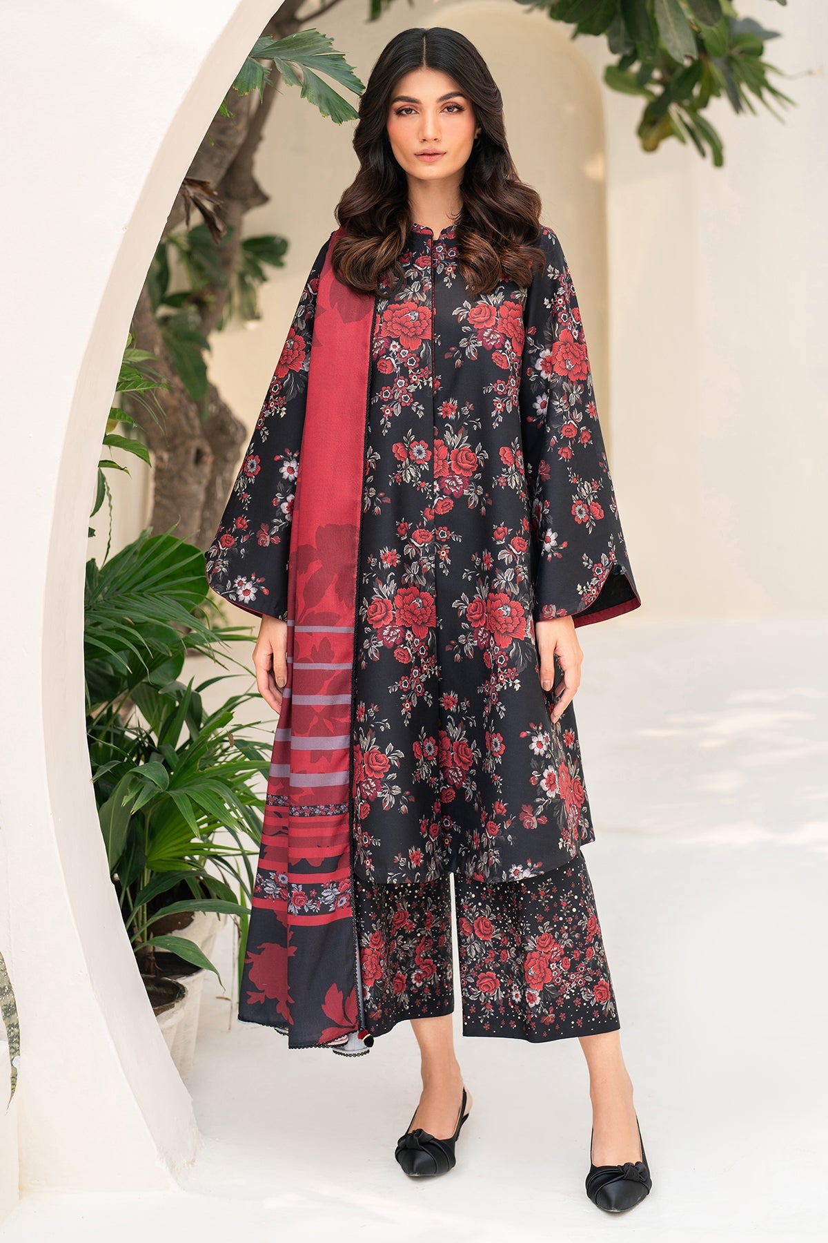 Embroidered Premium Viscose Red Stitched Suit - Jazmin