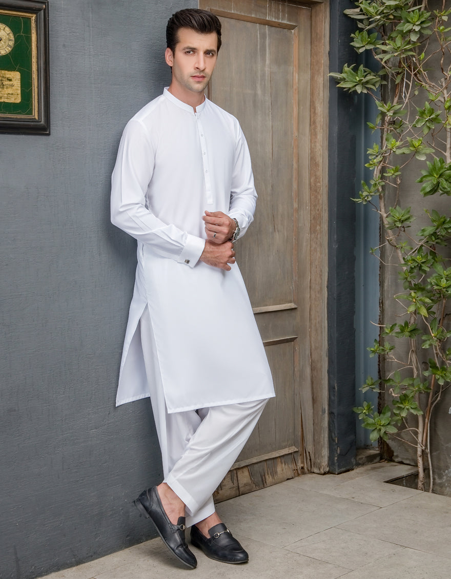 Blended White Unstitched Suit - J. Junaid Jamshed