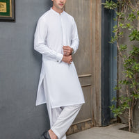 Blended White Unstitched Suit - J. Junaid Jamshed