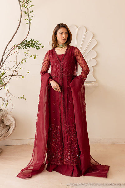 Silk & Organza Red Stitched Suit - Vanya