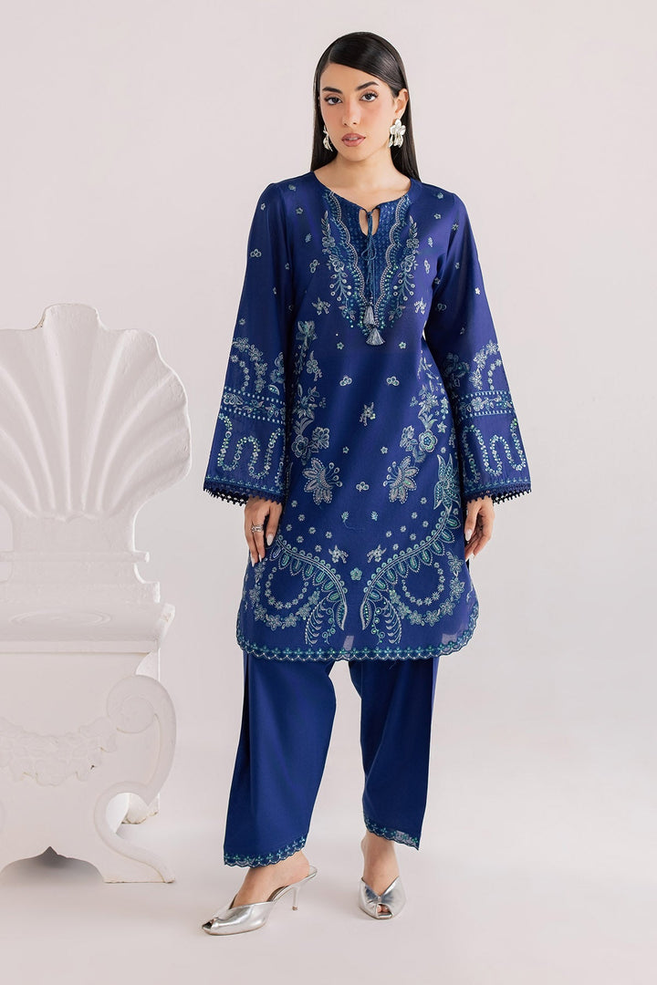 Embroidered Lawn Blue Stitched Suit - Nureh