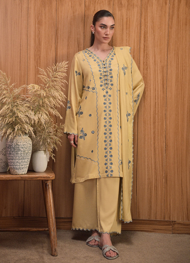 Twill Viscose Yellow Stitched Suit - Image