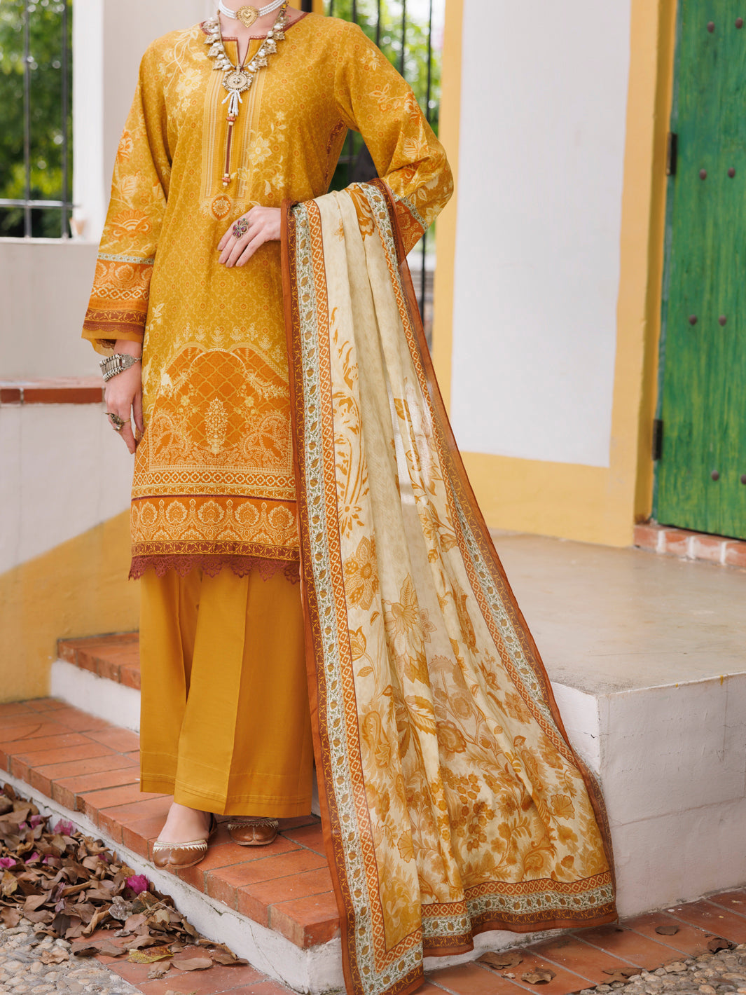 Lawn Mustard Unstitched Suit - Almirah