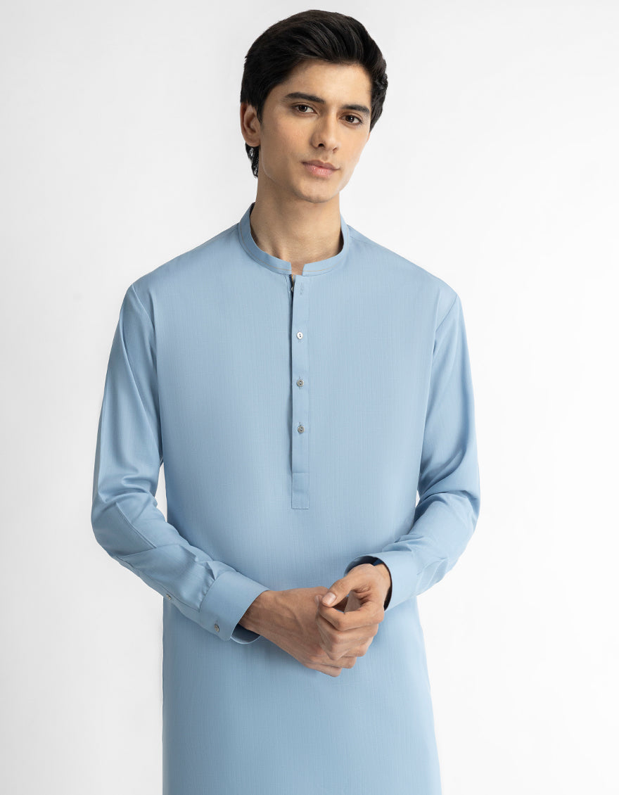 Blended Sky Blue Kurta Trouser - J. Junaid Jamshed