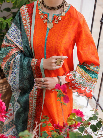 Lawn Orange Stitched Suit - Almirah