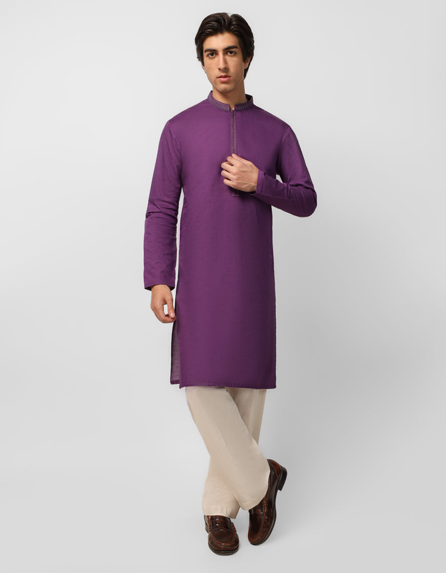 Cotton Purple Kurta - J. Junaid Jamshed