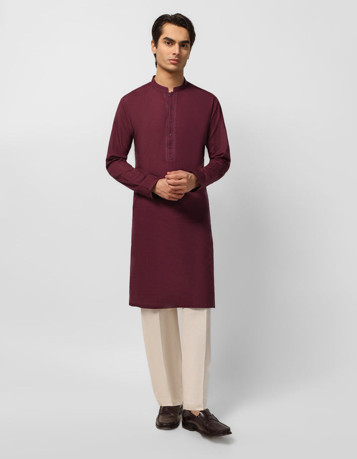 Cotton Burgundy Kurta - J. Junaid Jamshed