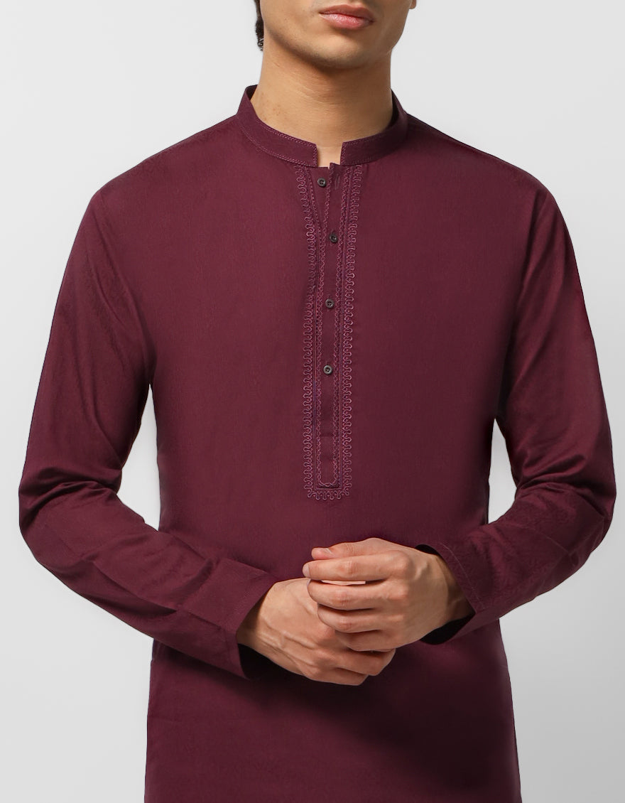 Cotton Burgundy Kurta - J. Junaid Jamshed