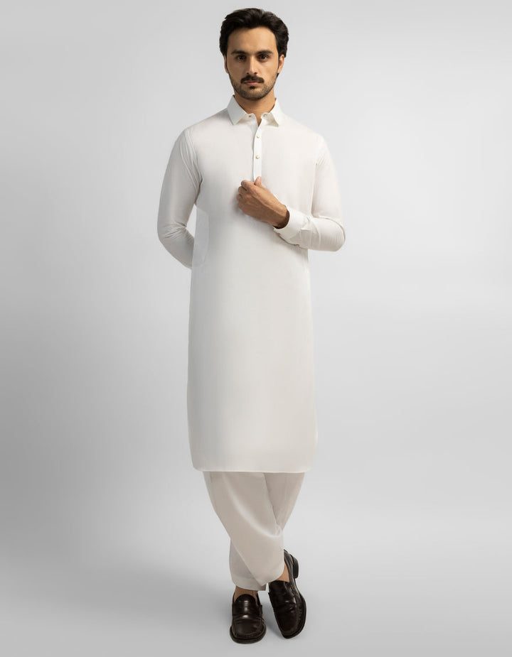 Cotton White Shalwar Kameez - J. Junaid Jamshed