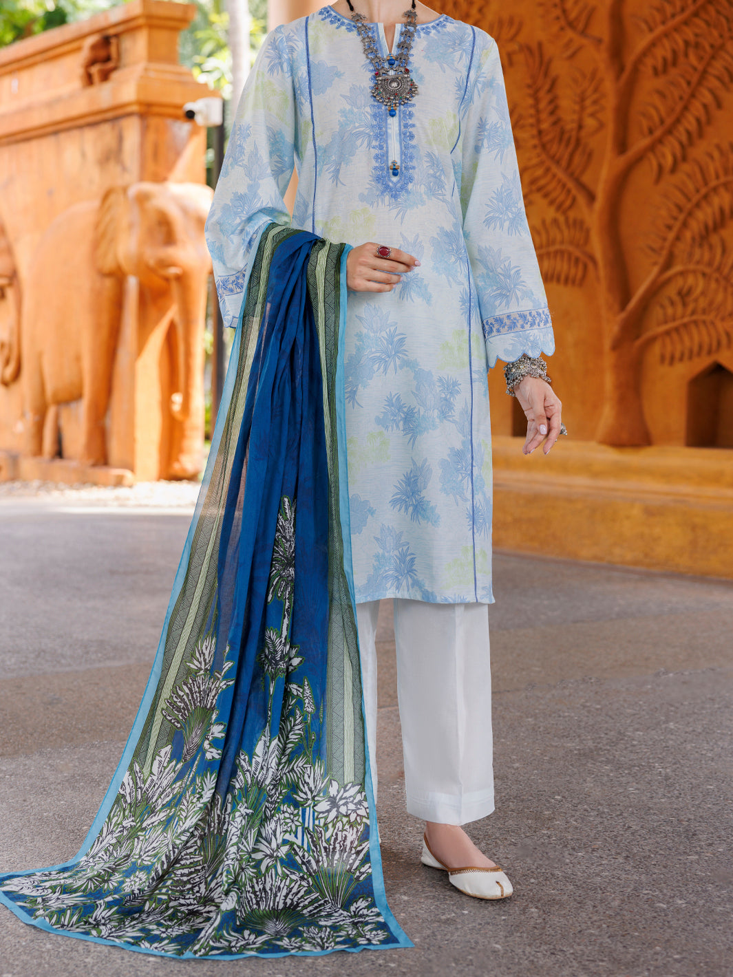 Lawn Sky Blue Unstitched Suit - Almirah