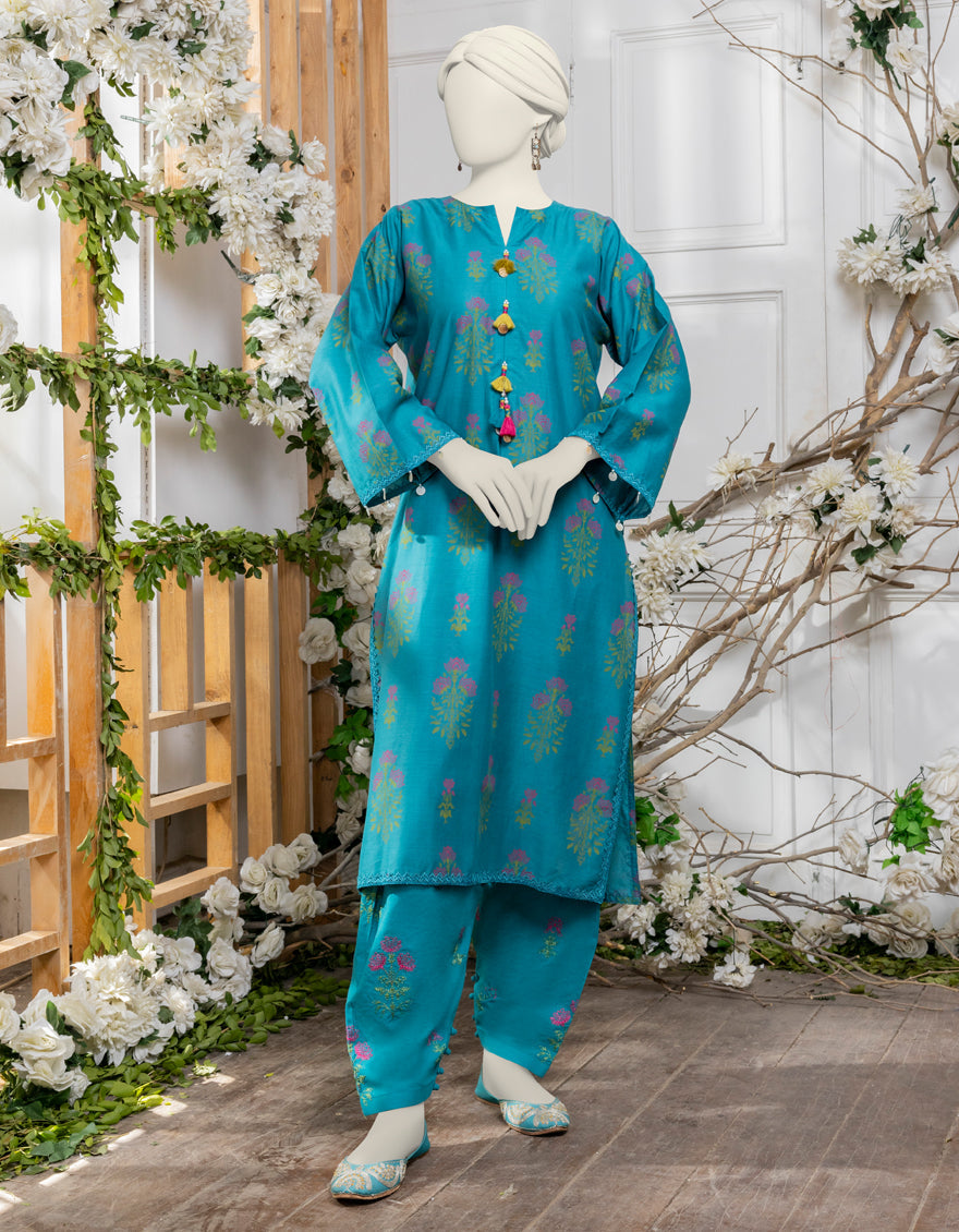 Lawn Blue Unstitched Suit - J. Junaid Jamshed