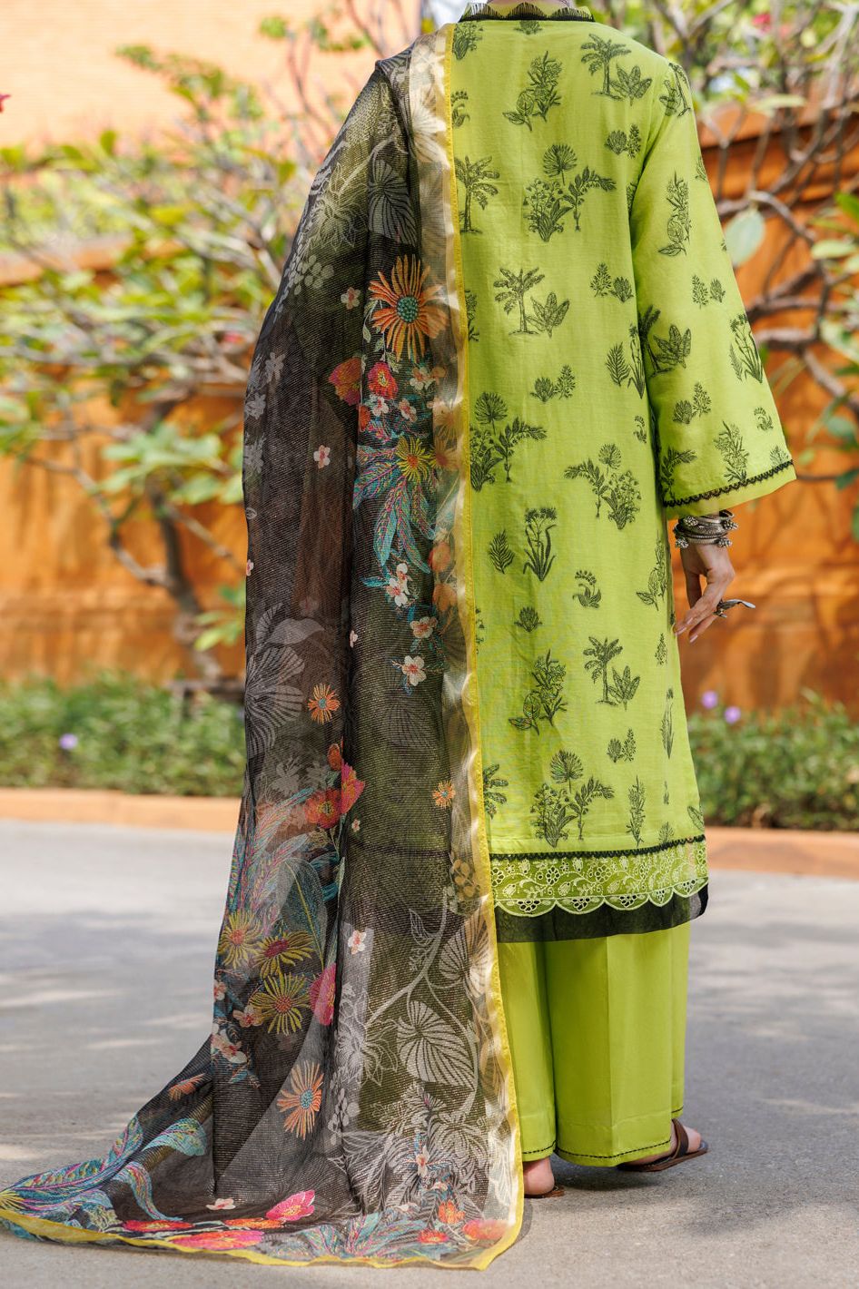 Danier Jacquard Lime Green Stitched Suit - Almirah