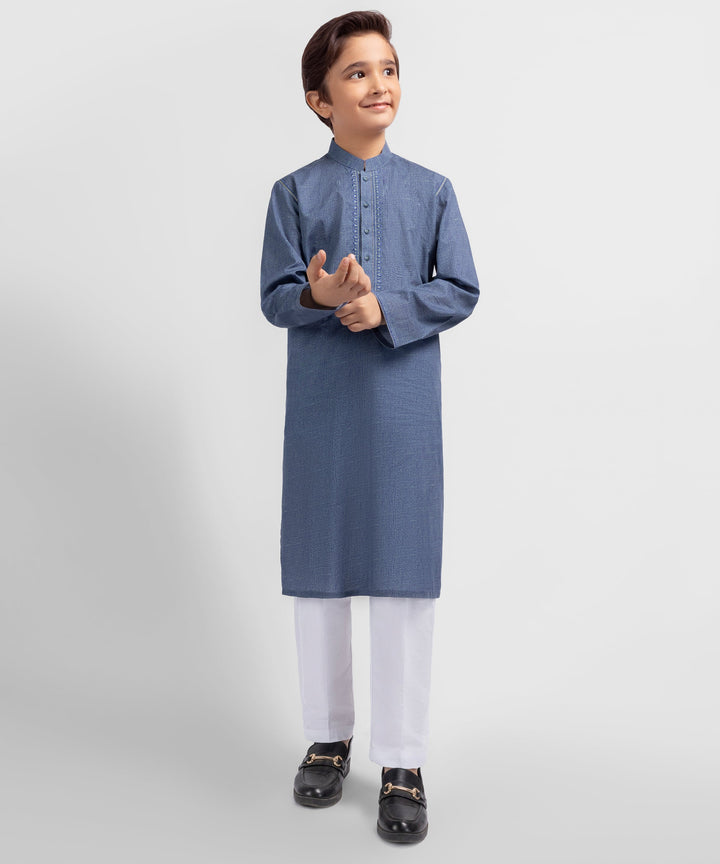 Cotton Dark Blue Kurta - J. Junaid Jamshed