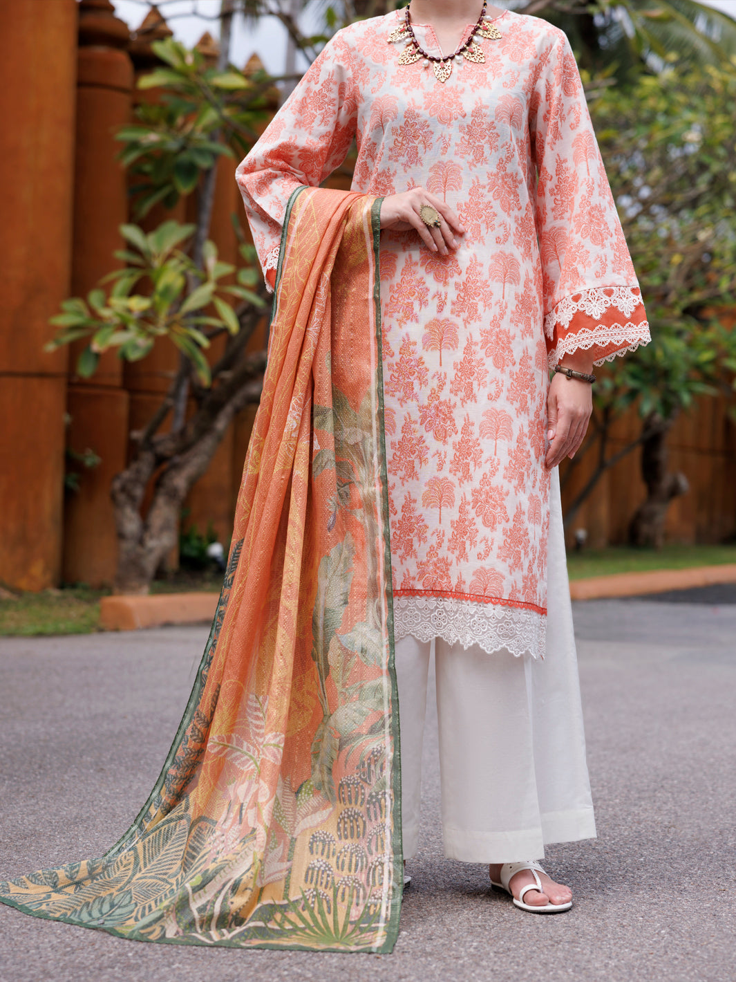 Jacquard Peach Stitched Suit - J. Junaid Jamshed