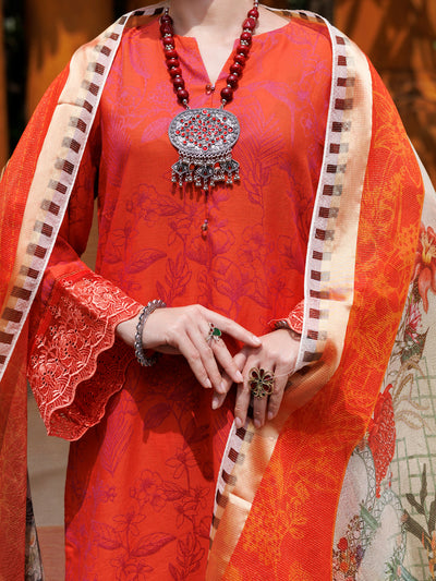 Jacquard Orange Stitched Suit - J. Junaid Jamshed