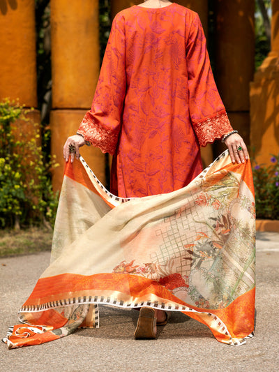 Jacquard Orange Stitched Suit - J. Junaid Jamshed