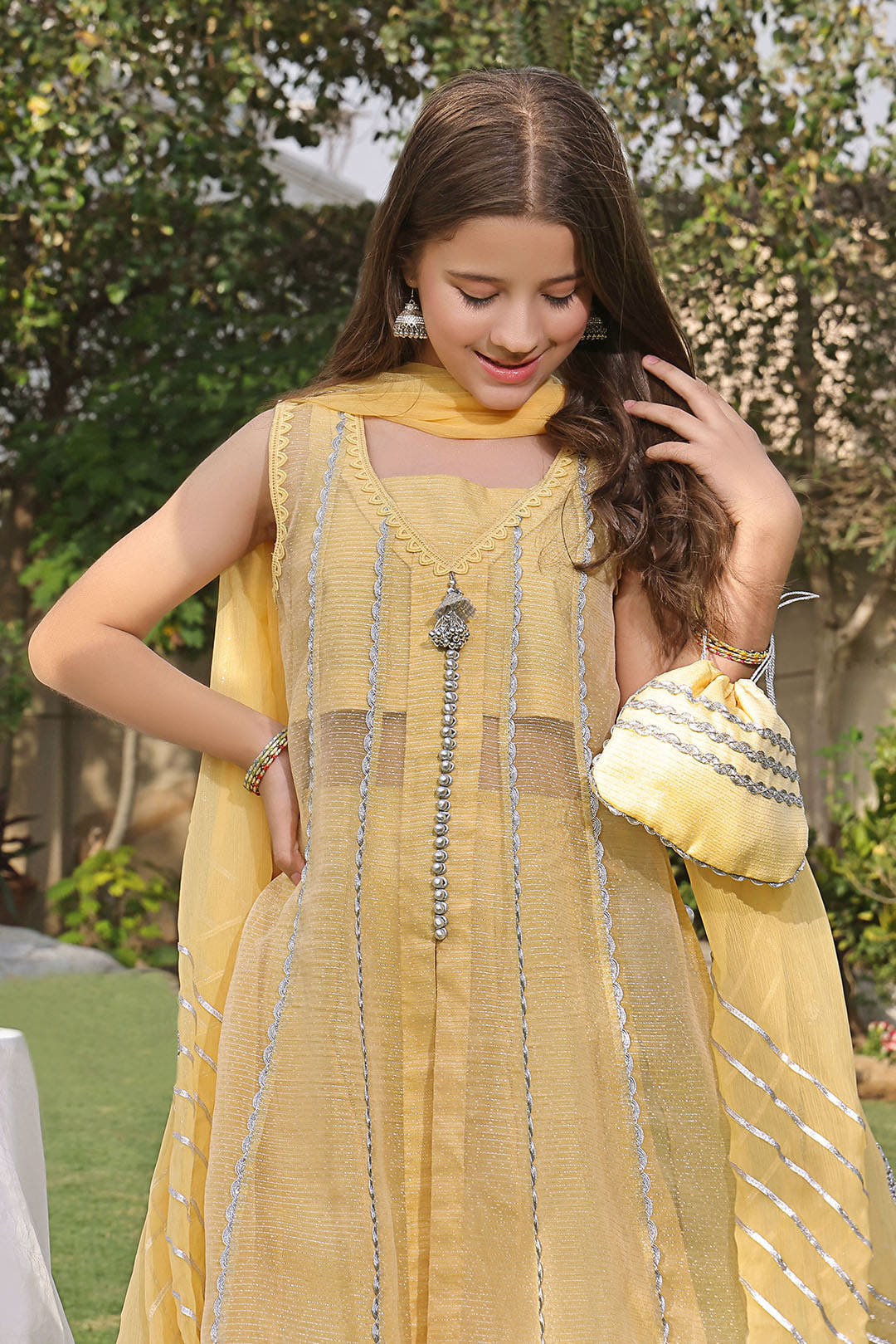 Zari Organza 3pc Suit Lemon - Sana's