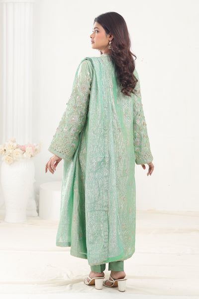 Cotton Silk Green 3 Piece Stitched Suit - Stonez