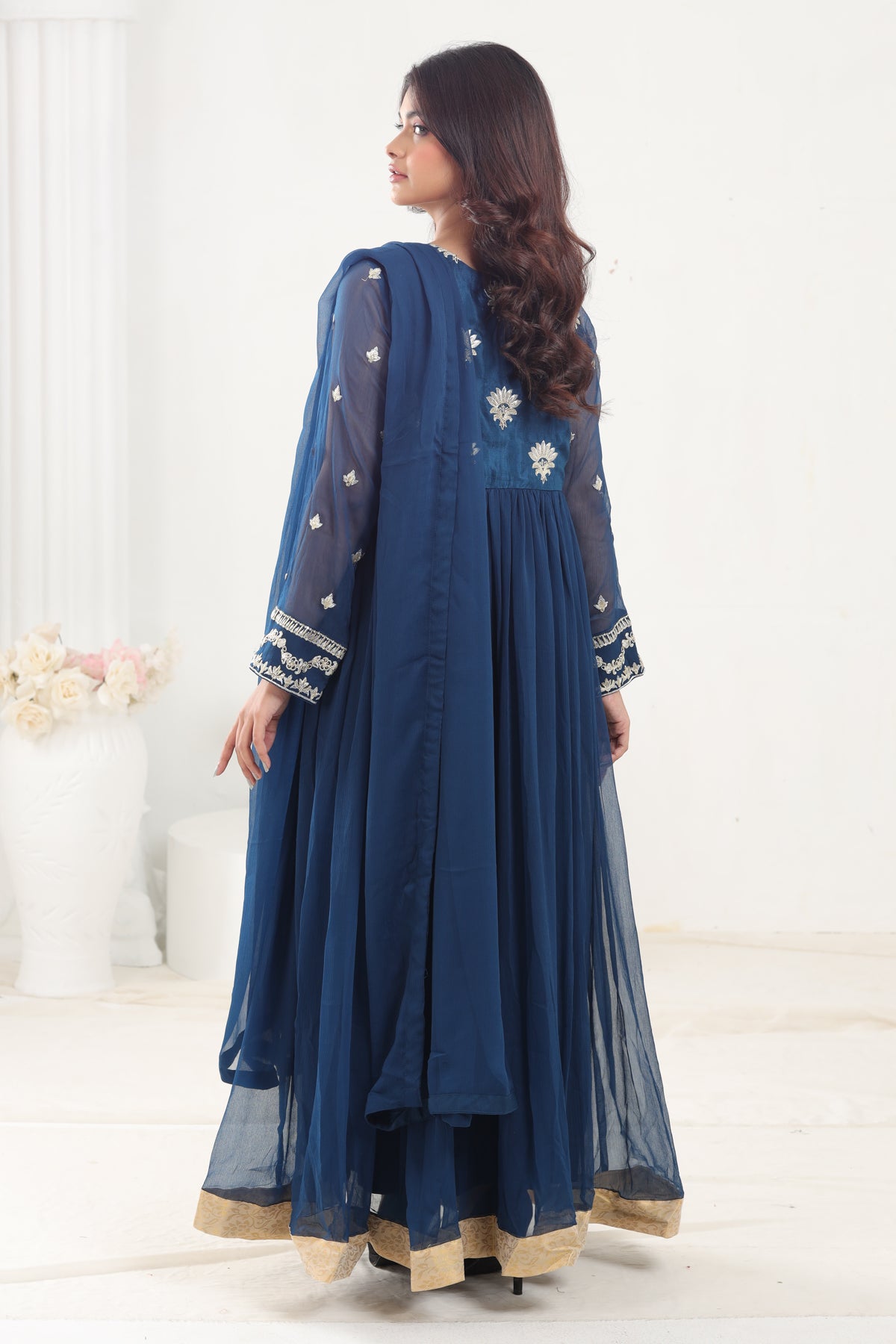 Chiffon Peacock Blue 3 Piece Stitched Suit - Stonez