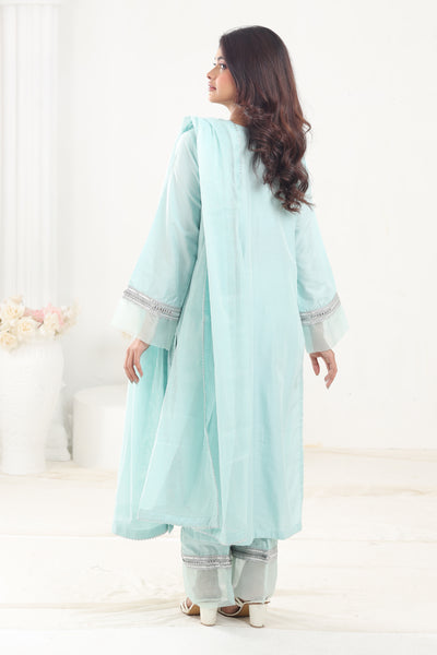 Cotton Silk Mint 3 Piece Stitched Suit - Stonez