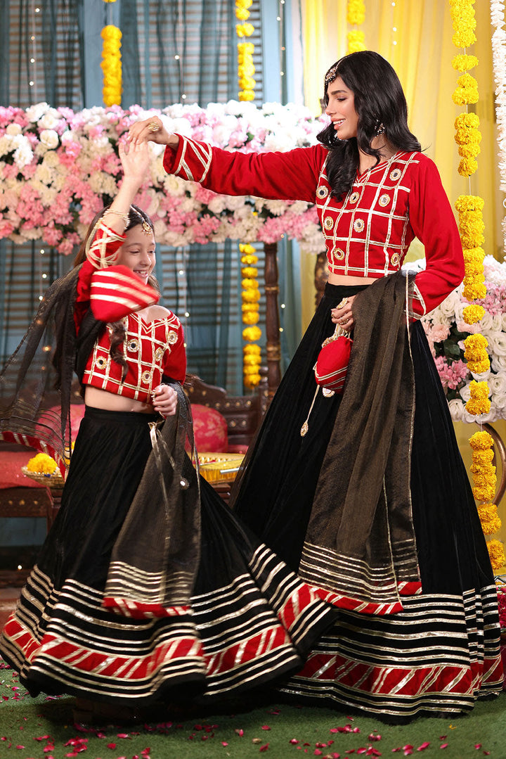 Gotta Mirror Work Velvet Lehenga Choli Red & Black - Sana's