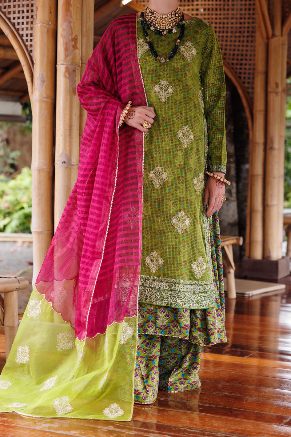 Mapple Silk Green Unstitched Suit - Almirah