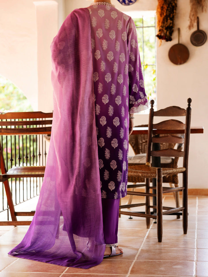 Cambric Purple Stitched Suit - Almirah