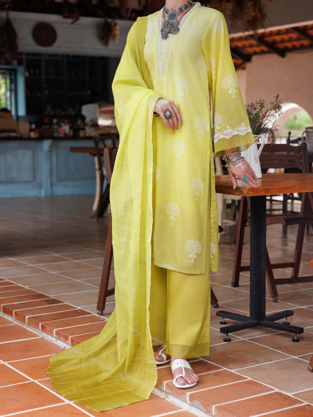 Cambric Lemon Stitched Suit - Almirah