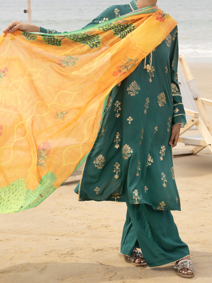 Viscose Green Stitched Suit - Almirah