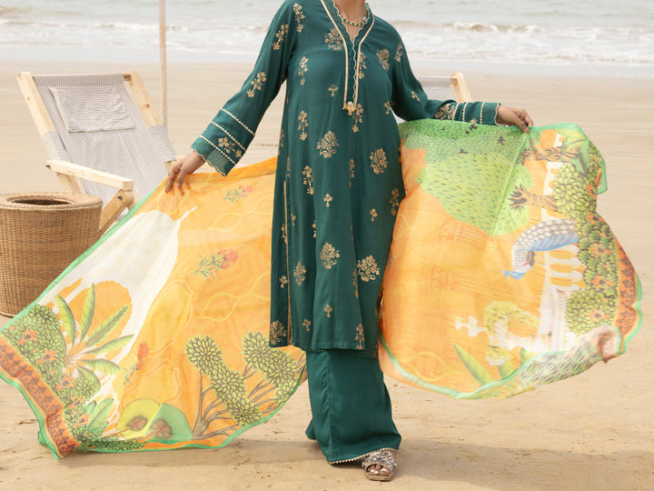 Viscose Green Stitched Suit - Almirah