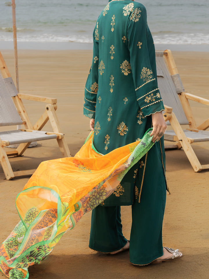 Viscose Green Stitched Suit - Almirah