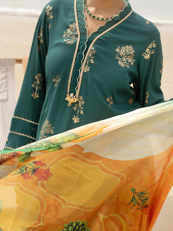 Viscose Green Stitched Suit - Almirah