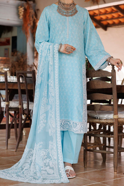 Cotton Dobby Ice Blue Stitched Suit - Almirah