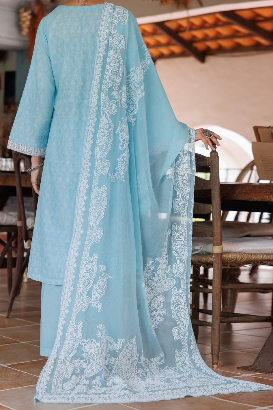 Cotton Dobby Ice Blue Stitched Suit - Almirah