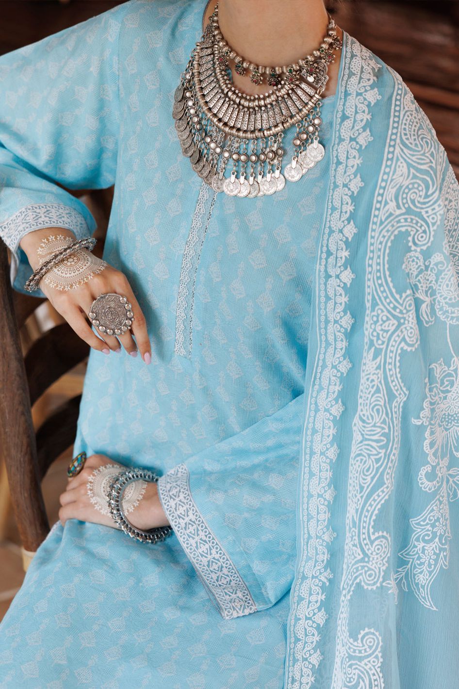 Cotton Dobby Ice Blue Stitched Suit - Almirah