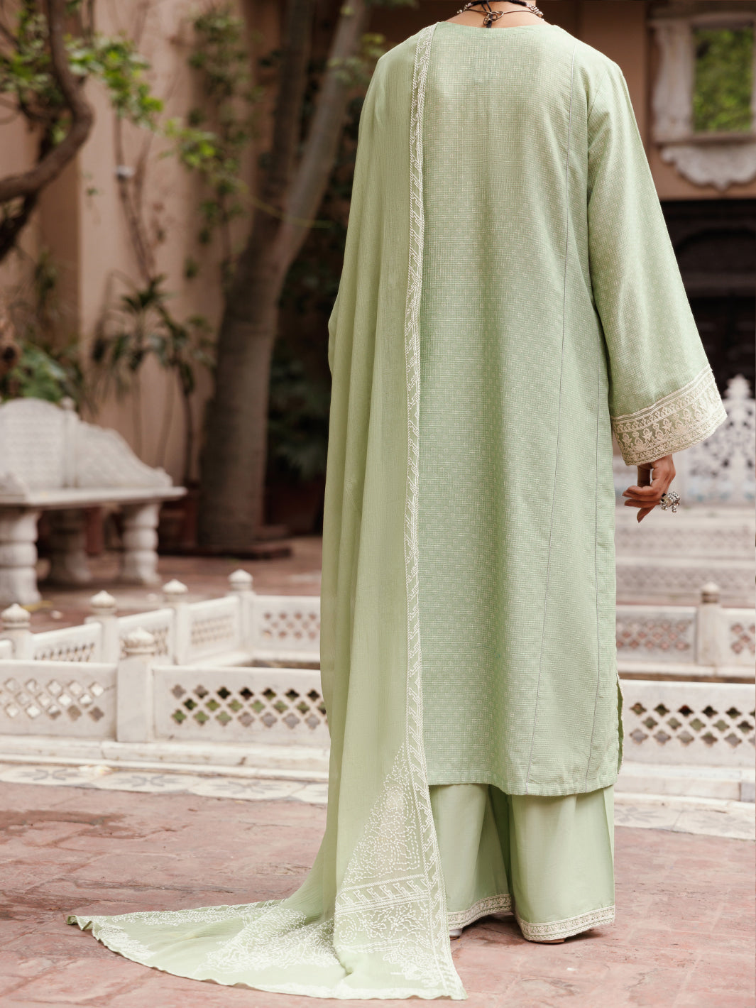 Cotton Dobby Light Green Stitched Suit - Almirah