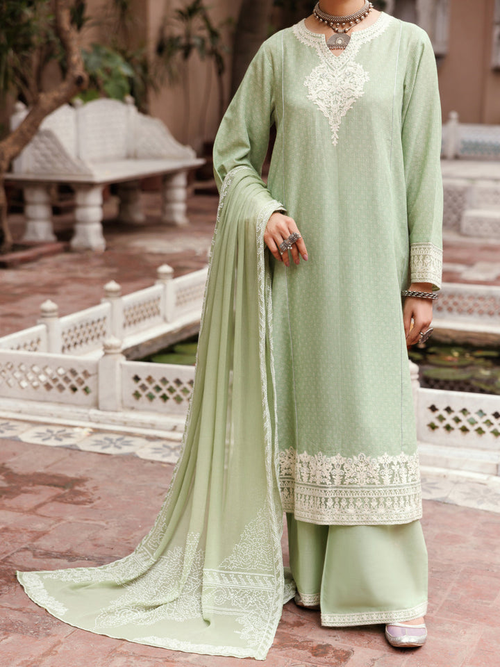 Cotton Dobby Light Green Stitched Suit - Almirah