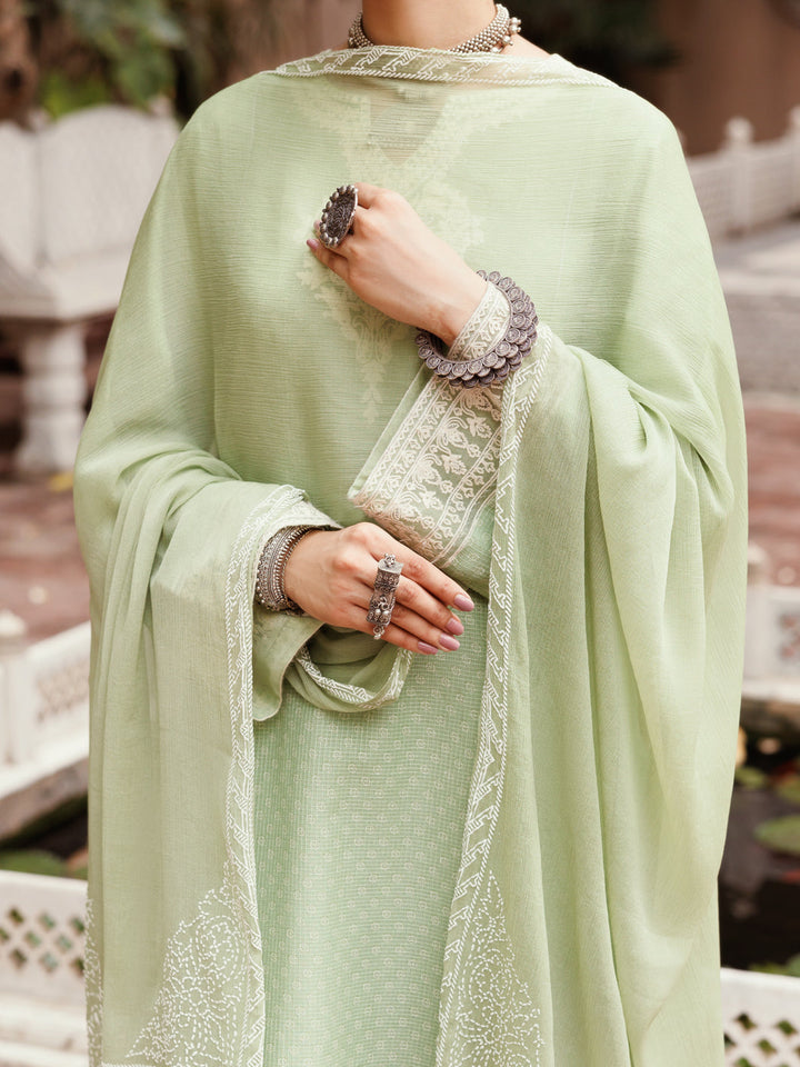 Cotton Dobby Light Green Stitched Suit - Almirah