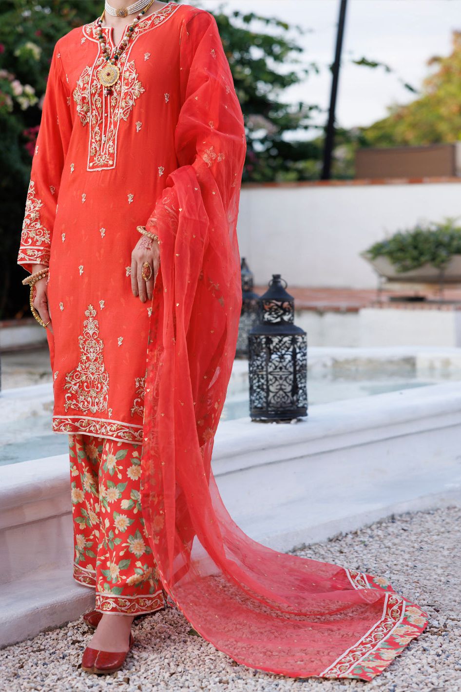 Mapple Silk Orange Stitched Suit - Almirah