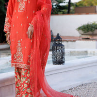 Mapple Silk Orange Stitched Suit - Almirah