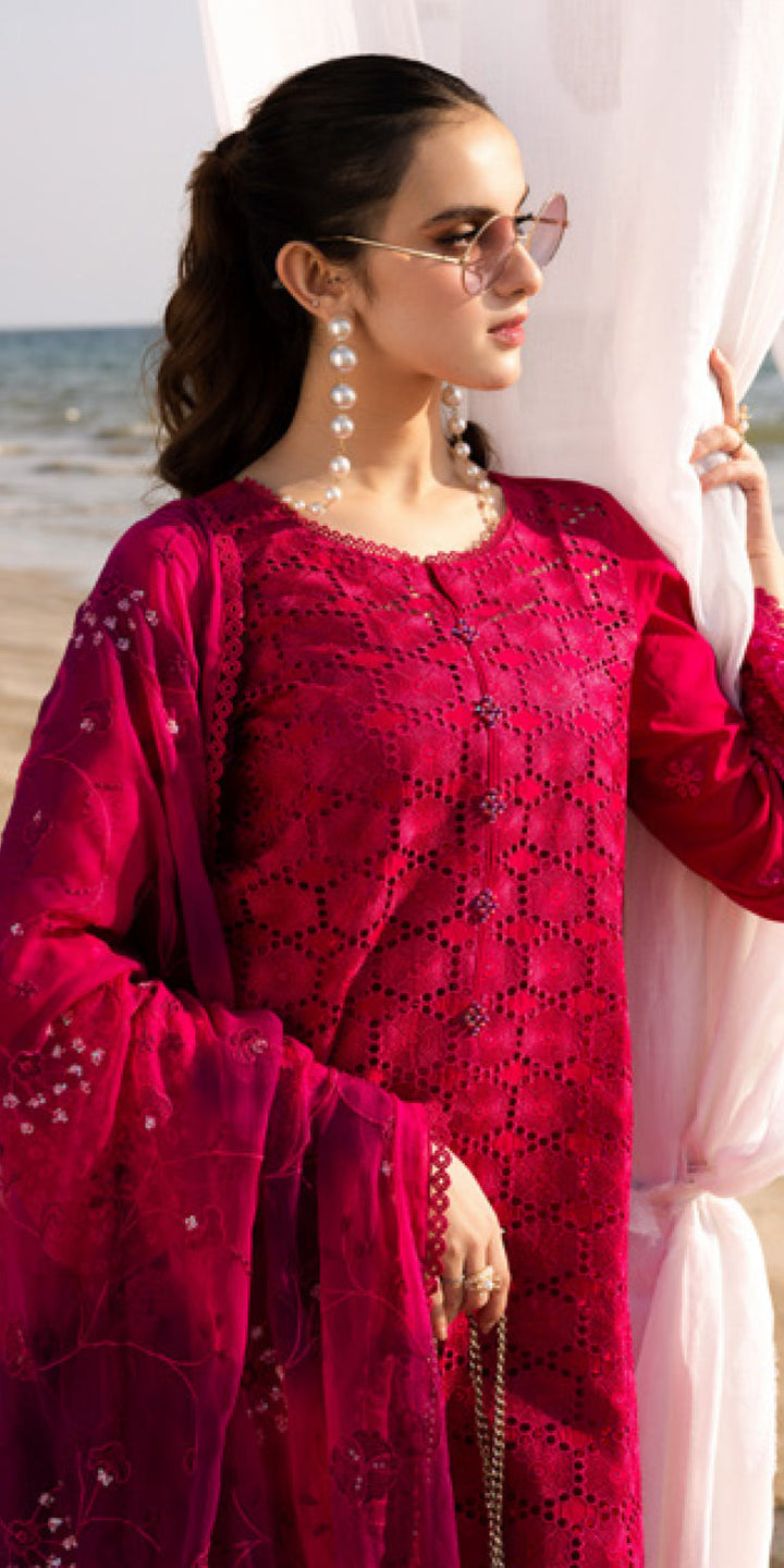 Chikankari Lawn Red Stitched Suit - Nureh
