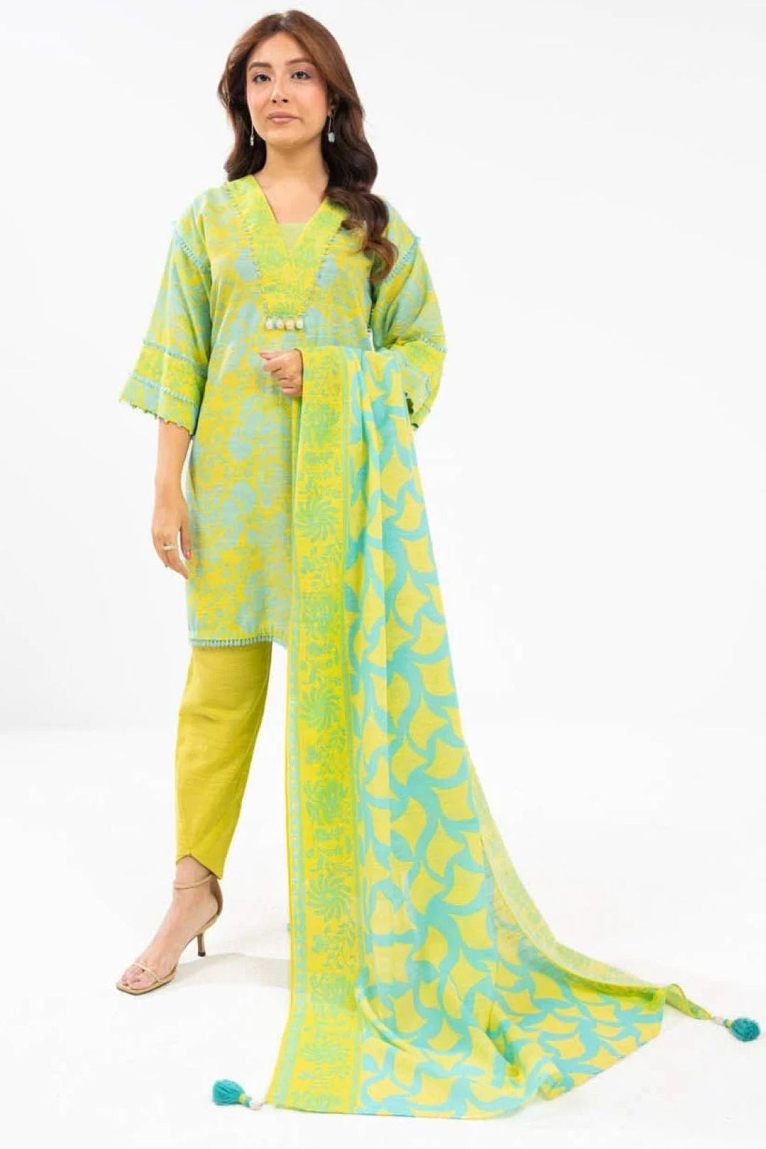 Printed Khaddar Yellow Unstitched Suit - Alkaram