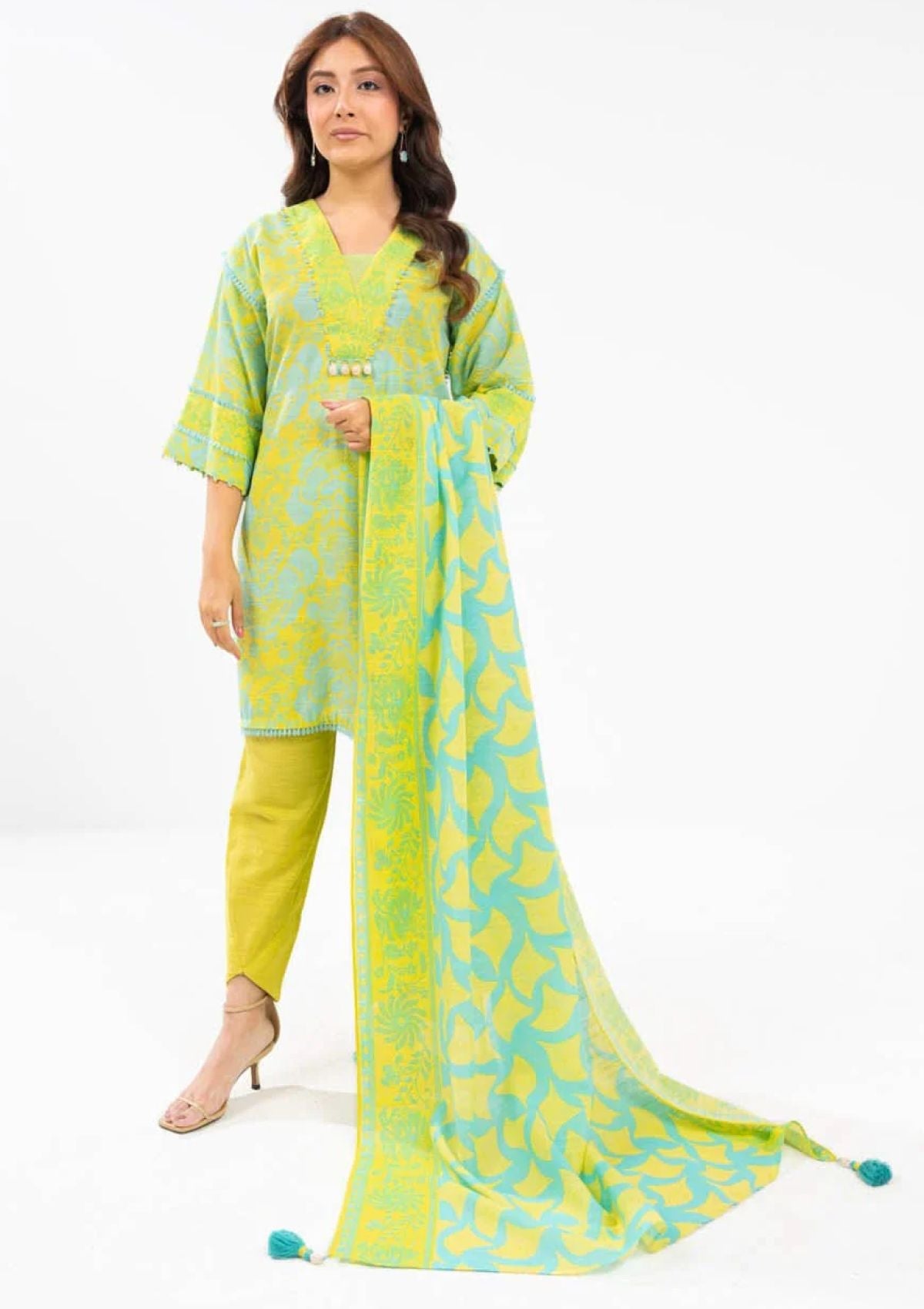 Printed Khaddar Yellow Unstitched Suit - Alkaram