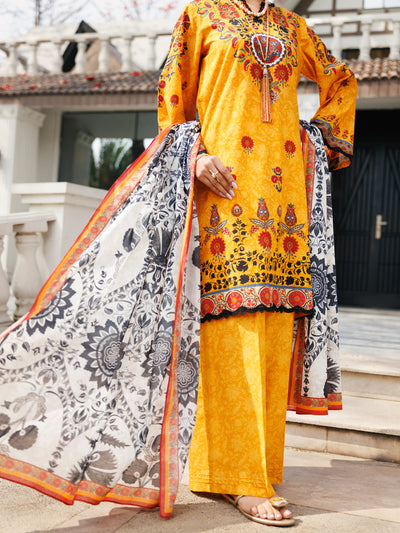 Lawn Mustard Stitched Suit - J. Junaid Jamshed