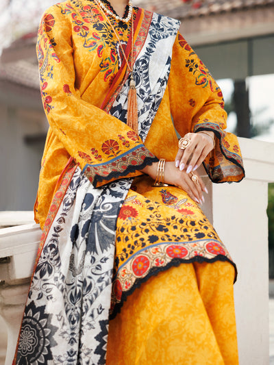 Lawn Mustard Stitched Suit - J. Junaid Jamshed