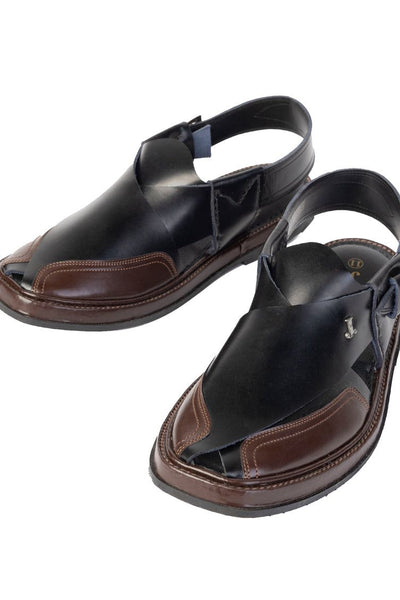 Plain Black Peshawari Chappal - J. Junaid Jamshed