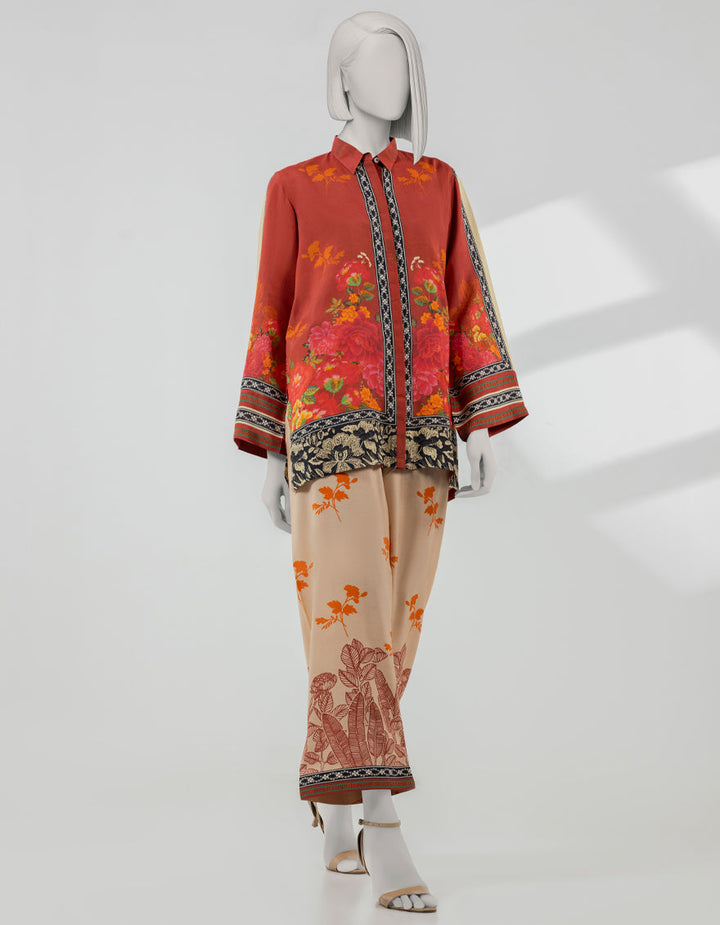 Silk Red Stitched Suit - J. Junaid Jamshed